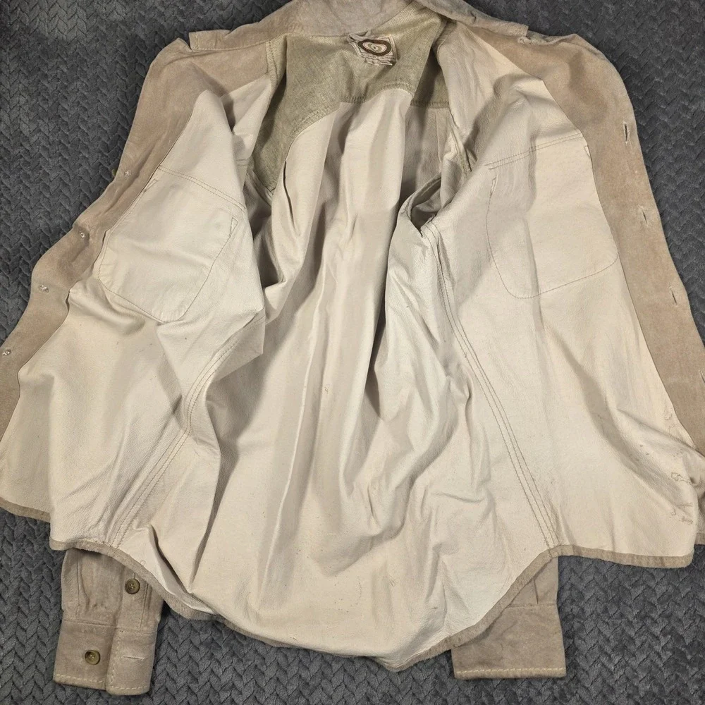 Vintage Distressed Banana Republic Suede Leather Shirt Jacket Men's Small Tan